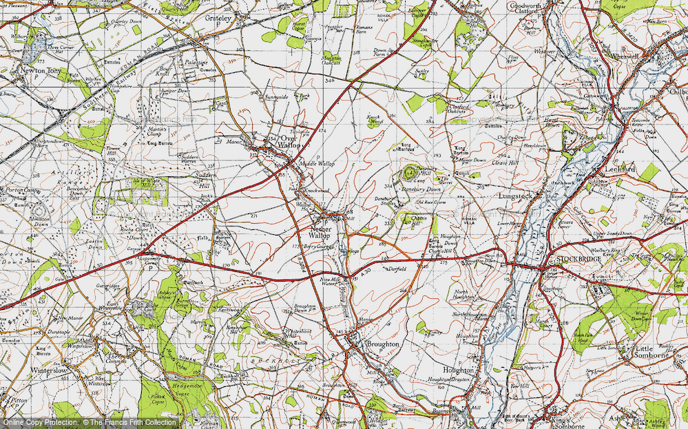 Old Map of Historic Map covering Chattis Hill in 1940