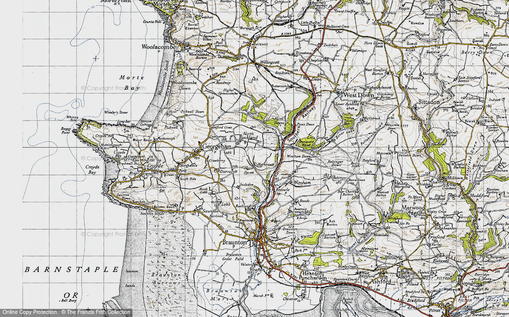 Old Map of Historic Map covering Buckland Down in 1946