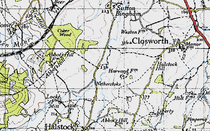 Old map of Netherstoke in 1945