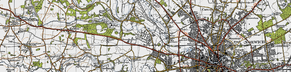 Old map of New Costessey in 1945