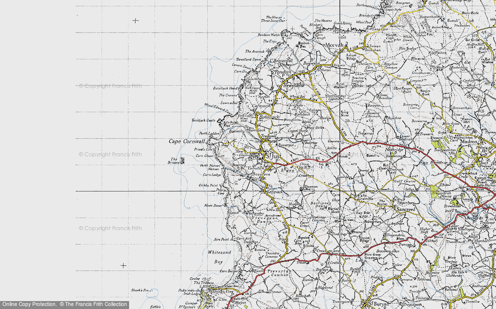 Old Map of Historic Map covering Cape Cornwall in 1946