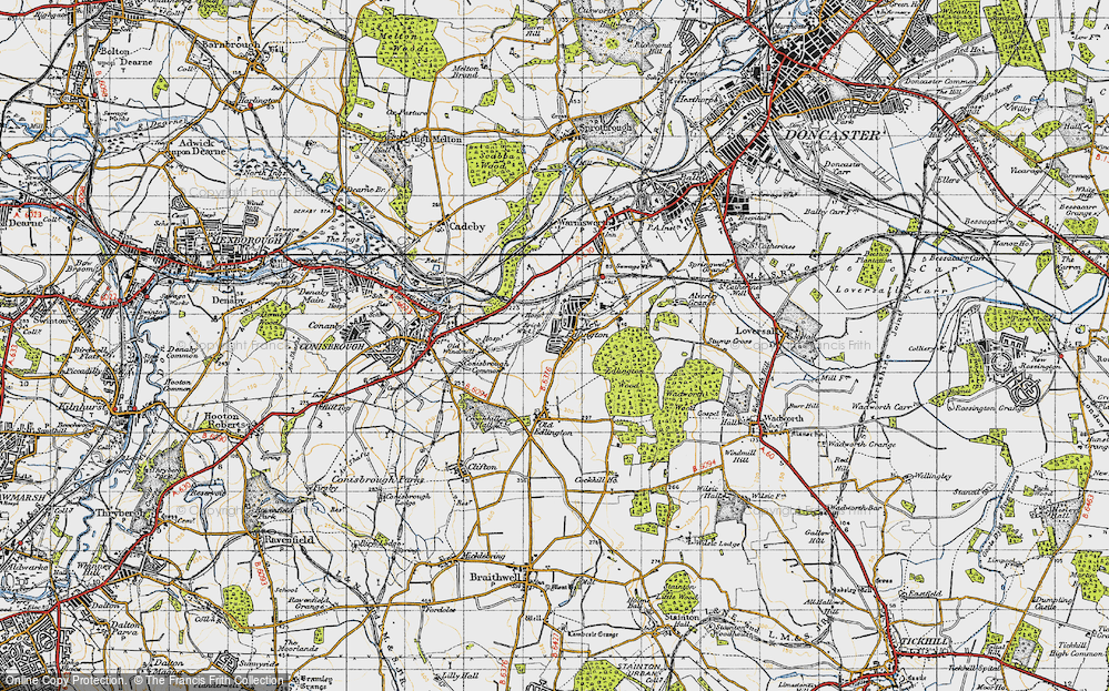 Old Map of Historic Map covering Conisbrough Common in 1947
