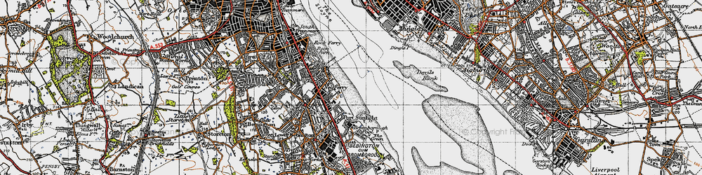Old map of New Ferry in 1947