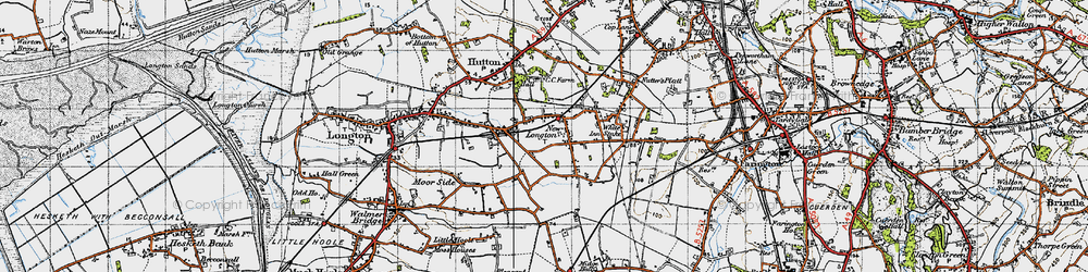 Old map of New Longton in 1947