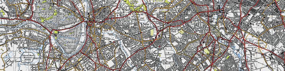 Old map of New Malden in 1945
