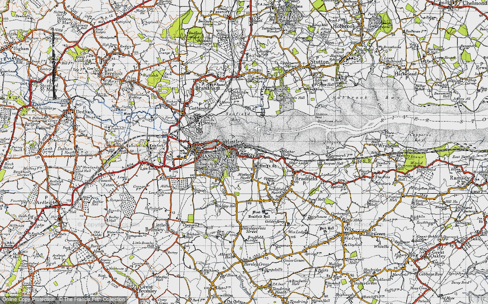Old Map of Historic Map covering Brantham Hall in 1946