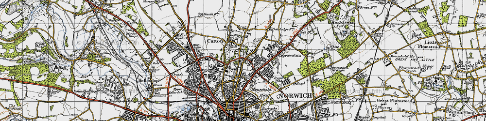 Old map of New Sprowston in 1945