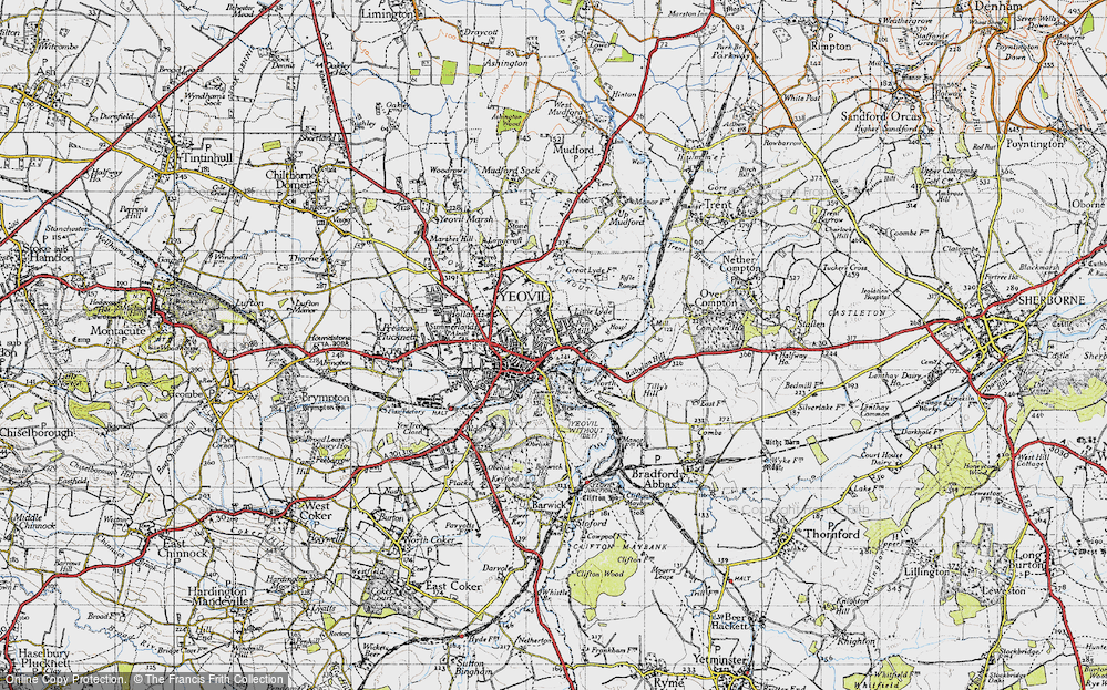 Old Map of Historic Map covering Tilly's Hill in 1945