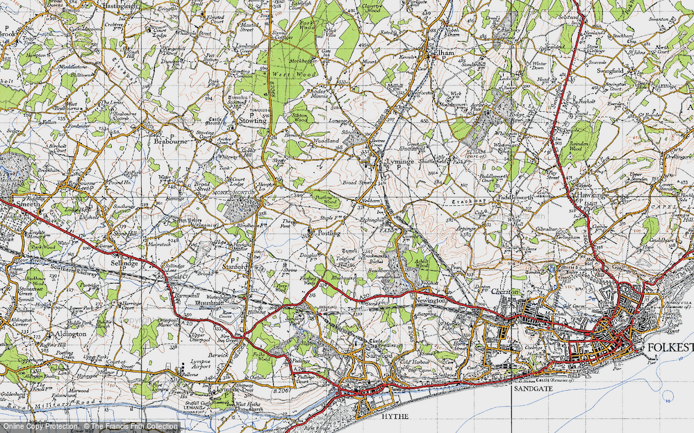 Old Map of Historic Map covering Tolsford Hill in 1947