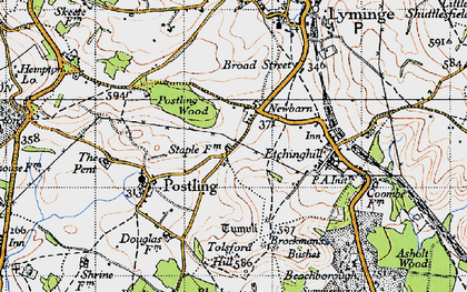 Old map of Tolsford Hill in 1947