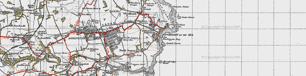 Old map of Newbiggin-by-the-Sea in 1947