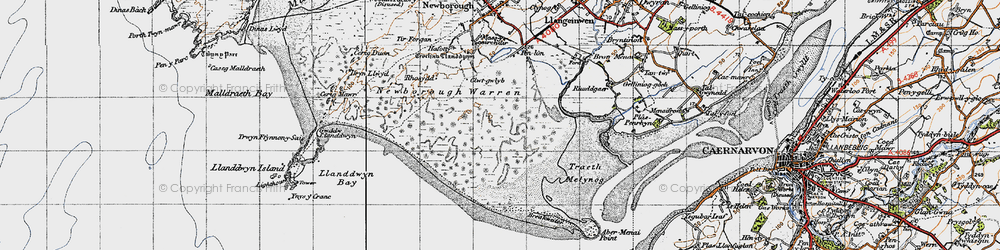 Old map of Abermenai Point in 1947