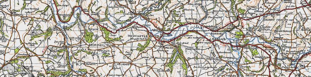 Old map of Newcastle Emlyn in 1947