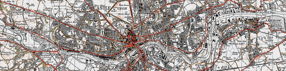 Old map of Newcastle upon Tyne in 1947