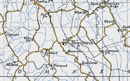 Old map of Newchurch in 1940