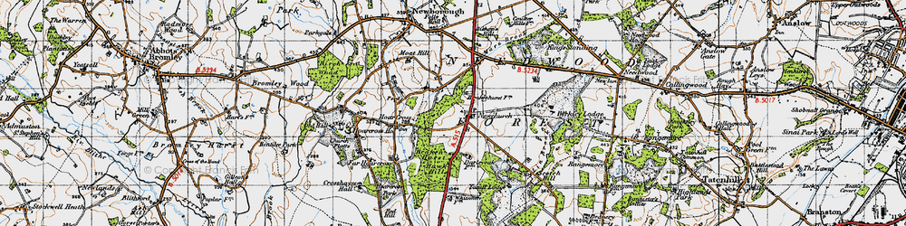 Old map of Yoxall Lodge in 1946