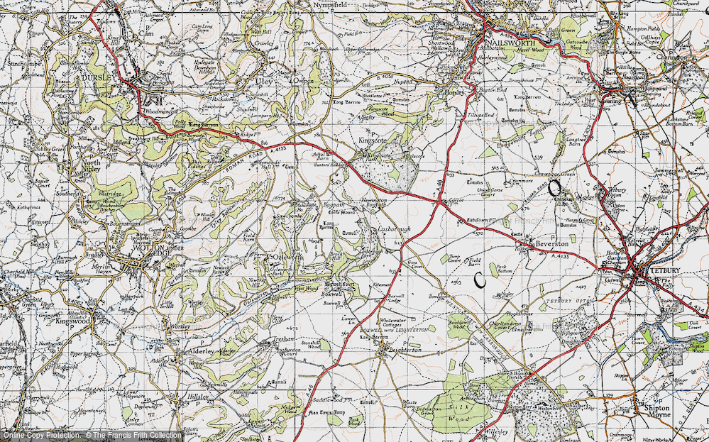 Old Map of Historic Map covering Brock Hill in 1946