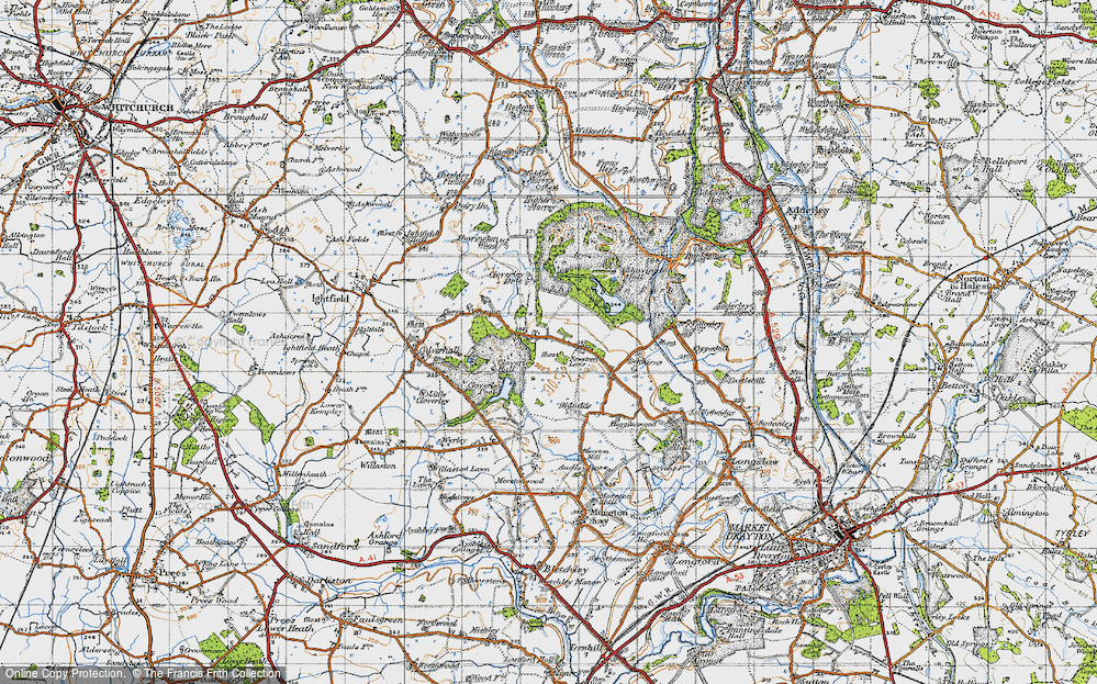 Old Map of Historic Map covering Oldfields in 1947