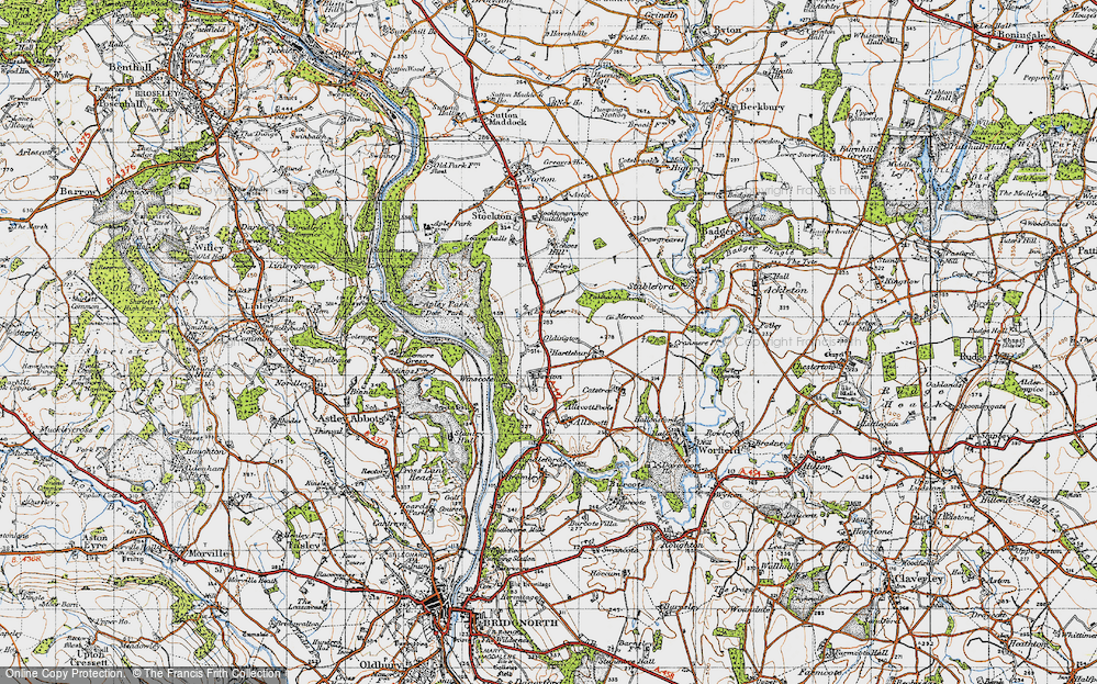 Old Map of Historic Map covering Winscote Hills in 1946