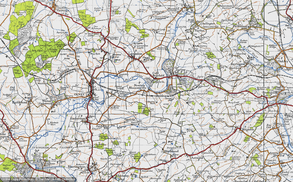 Old Map of Newton Blossomville, 1946 in 1946