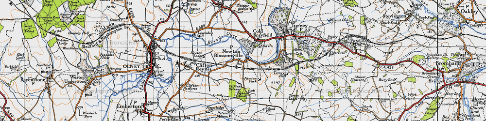Old map of Newton Blossomville in 1946