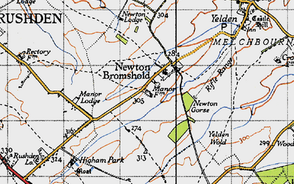 Old map of Newton Bromswold in 1946