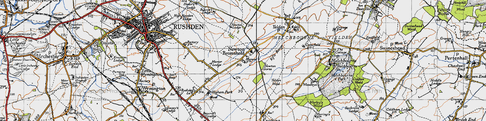 Old map of Newton Bromswold in 1946