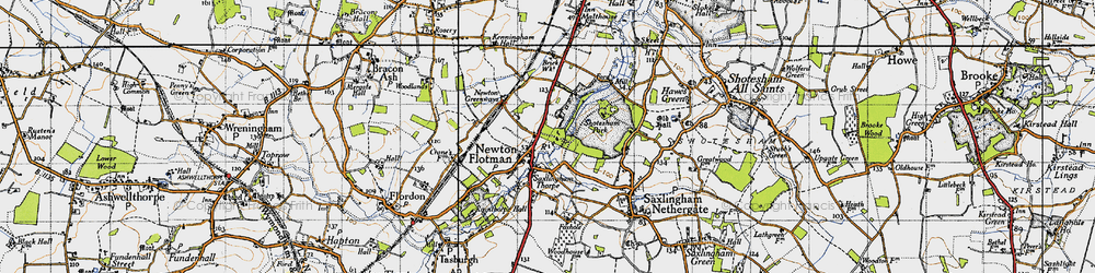 Old map of Newton Flotman in 1946