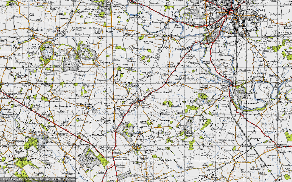 Old Map of Historic Map covering Brettanby Plantn in 1947