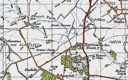 Old map of Newton on the Moor in 1947