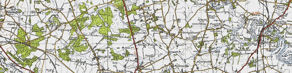Old map of Newton St Faith in 1945