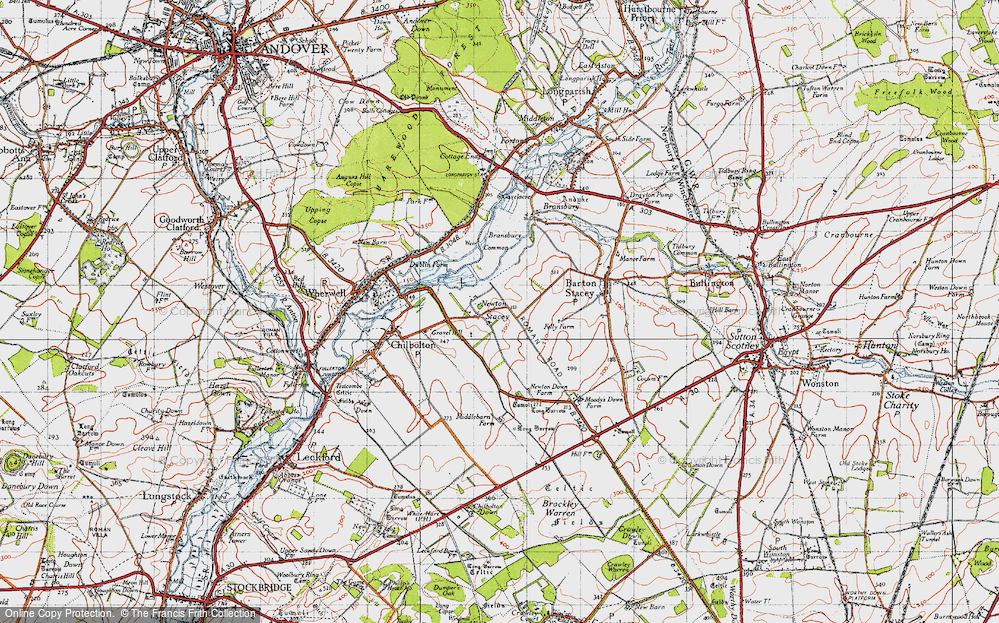 Old Map of Historic Map covering Bransbury Common in 1945