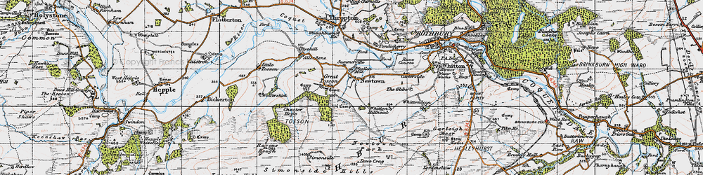 Old map of Whitton Hillhead in 1947
