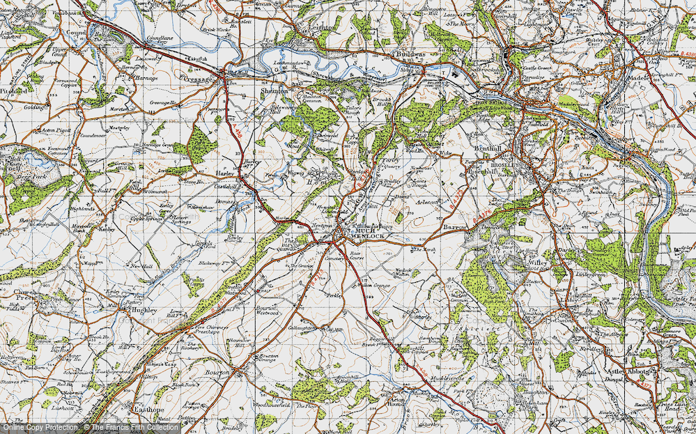 Old Map of Historic Map covering St Milburga's Priory in 1947