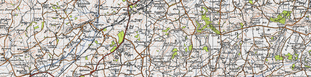 Old map of Nicholashayne in 1946