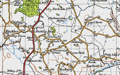 Old map of Norbury Common in 1947