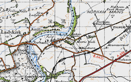 Old map of Norham in 1947