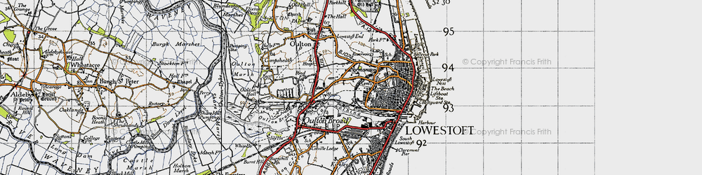 Old map of Normanston in 1946