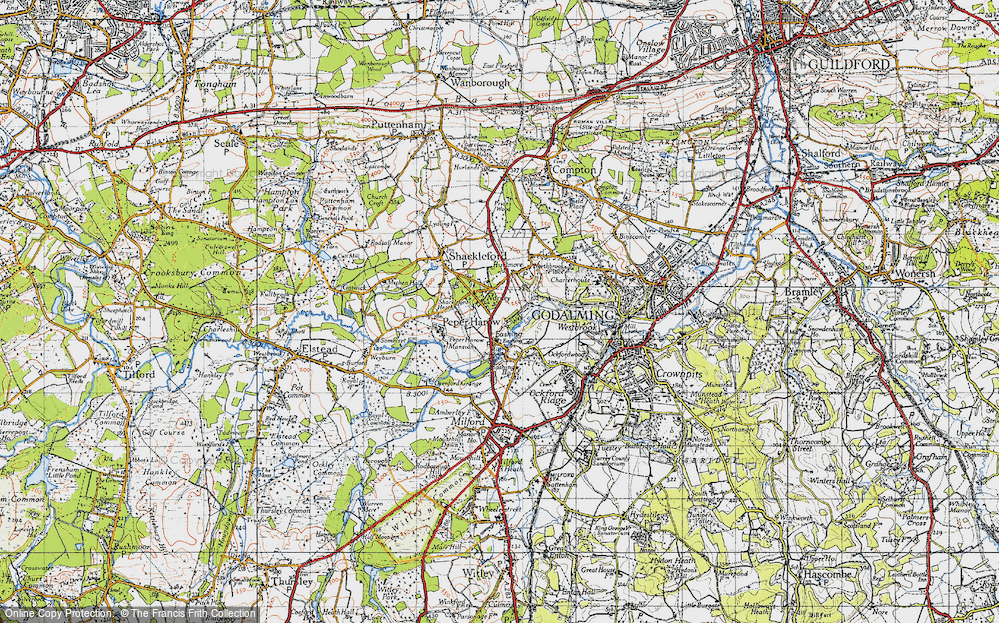 Old Map of Historic Map covering River Wey in 1940