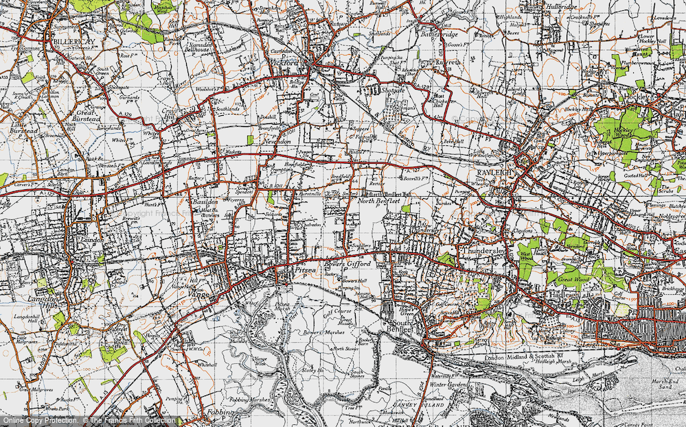 Old Map of Historic Map covering Little Chalvedon Hall in 1945