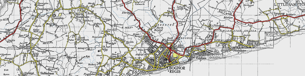 Old map of Aldingbourne Rife in 1945