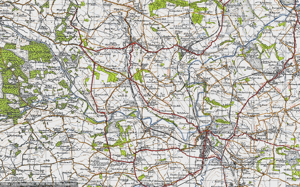 Old Map of Historic Map covering Beechburn Beck in 1947