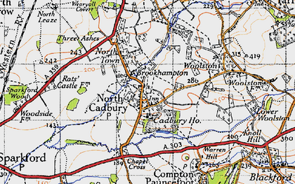 Old map of North Cadbury in 1945