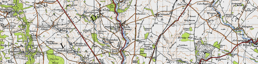 Old map of North Cerney Downs in 1946