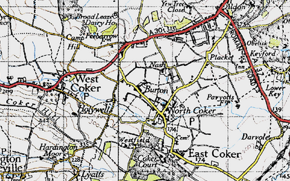 Old map of North Coker in 1945
