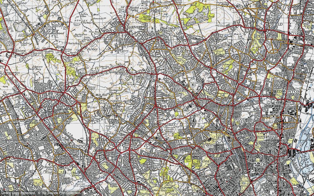 Old Map of North Finchley, 1945 in 1945