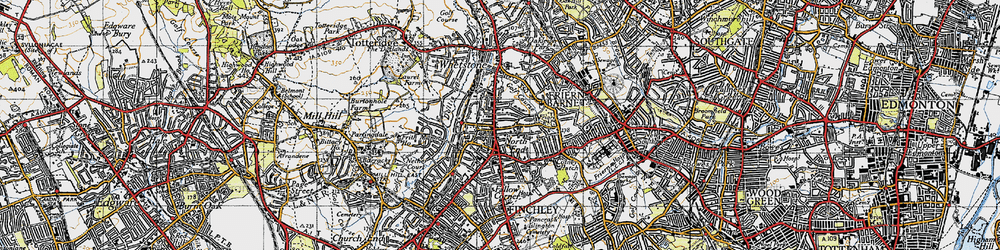 Old map of North Finchley in 1945