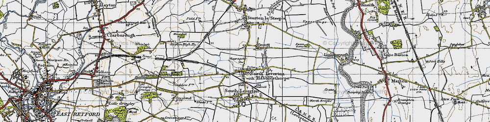 Old map of North Leverton with Habblesthorpe in 1947
