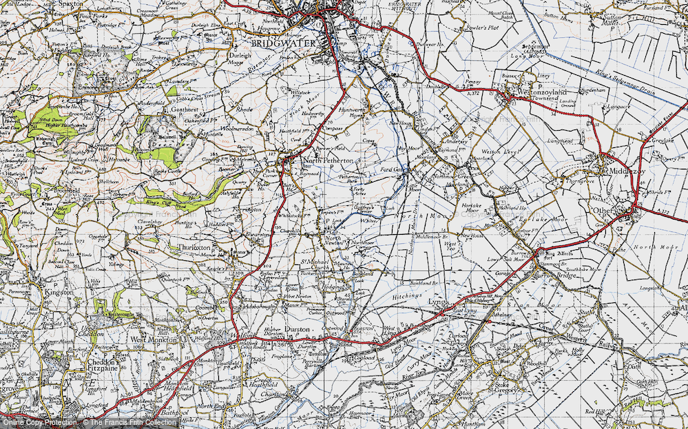 Old Map of Historic Map covering Somerset in 1945