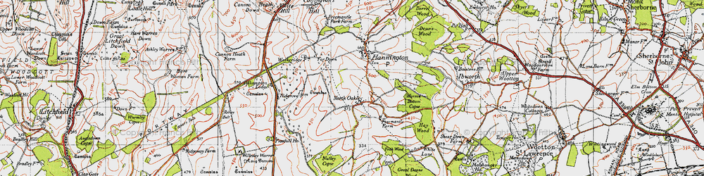 Old map of North Oakley in 1945